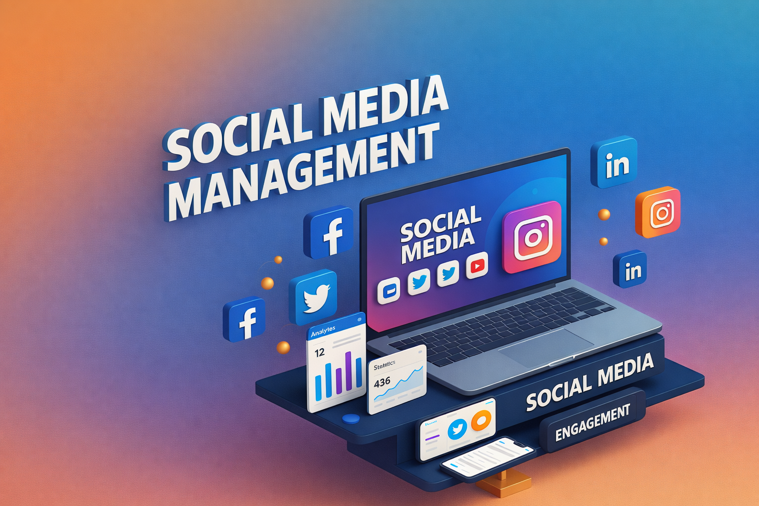 Search engine optimization and social media marketing concept illustration