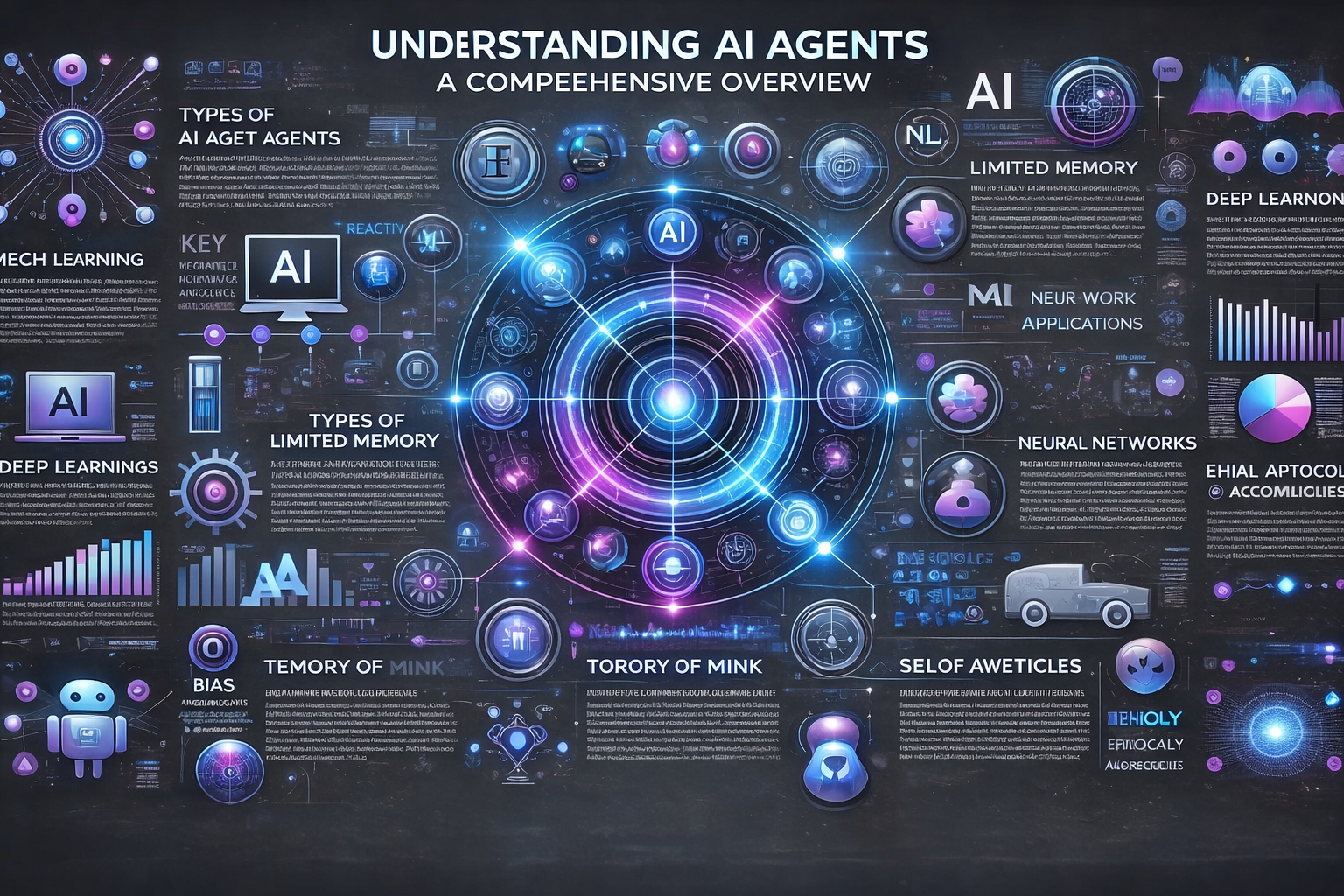 Types of AI agents including reflex, learning, and goal-based agents