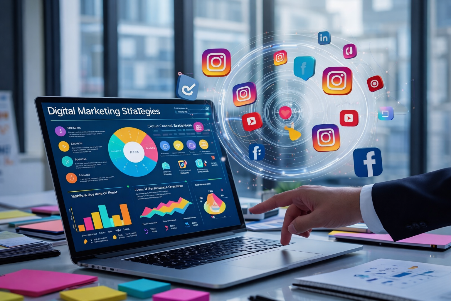 AI consulting dashboard showing digital marketing performance analytics and insights